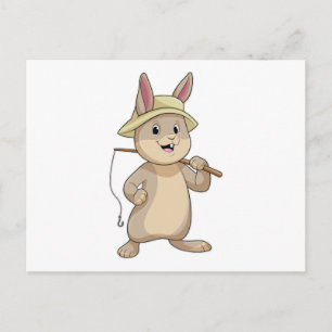 Carte Postale Lapin pêcheur à la canne à pêche