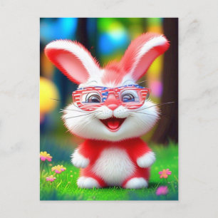 Carte Postale Lapin rouge portant des lunettes américaines-44224