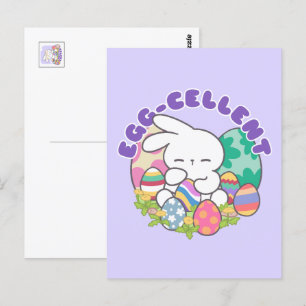 Carte Postale Lapin souriant & Oeufs de Pâques - Printemps des o