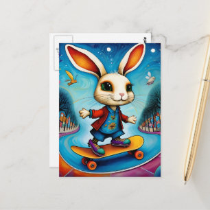 Carte Postale Lapin Unique en Skateboard