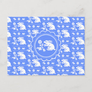 Carte Postale Lapin vintage avec Flower Blue et White