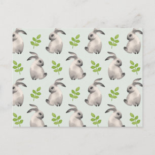 Carte Postale Lapins d'aquarelle et herbe