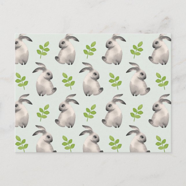 Carte Postale Lapins d'aquarelle et herbe (Devant)