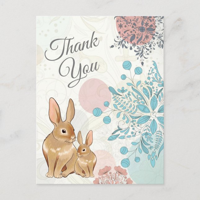 Carte Postale Lapins de lapin mignons avec Merci de printemps de (Devant)