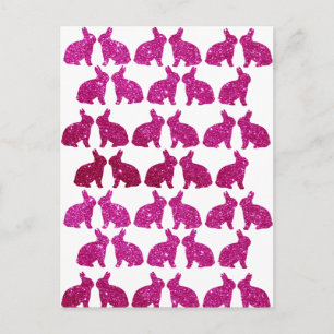 Carte Postale Lapins de Pâques scintillants rose Lapin