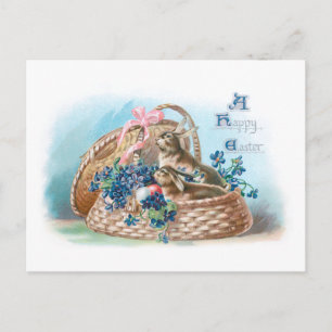 Carte Postale Lapins de Pâques vintage et myosotis