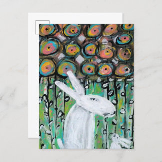 Carte Postale Lapins et fleurs blancs