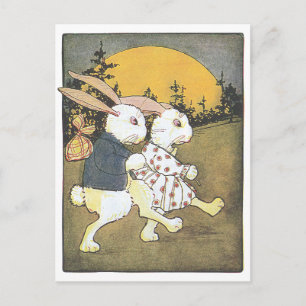 Carte Postale Lapins et soleil levant
