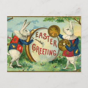 Carte Postale Lapins Fantaisie vintages Avec Drum Salutations Pâ