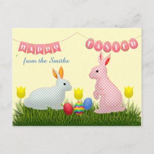 Carte Postale Lapins, Oeufs, Tulipes et Joyeux Bunting de Pâques