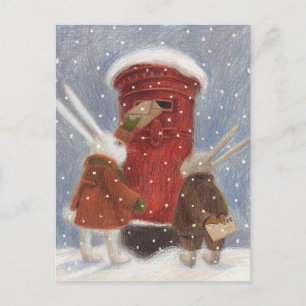 Carte Postale Lapins postant leur lettre de Noël