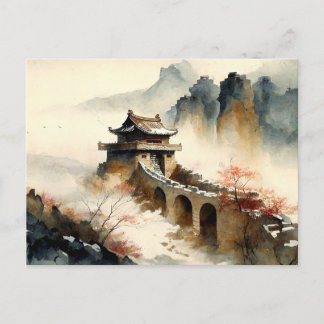 Carte Postale L'aquarelle chinoise La Grande Muraille