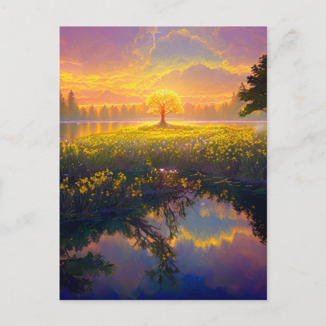 Carte Postale L'arbre embrasser la lumière magique (Devant)