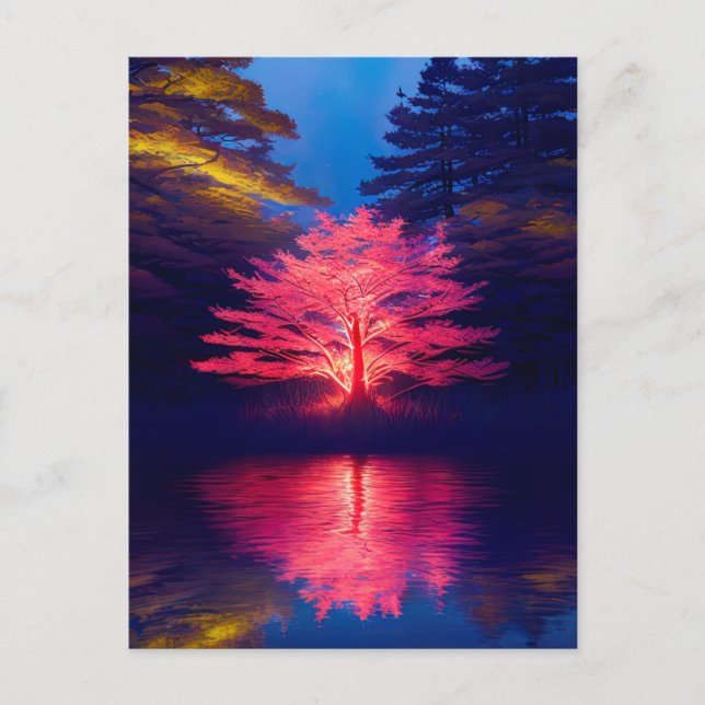 Carte Postale L'arbre illuminé par la lumière de feu (Devant)