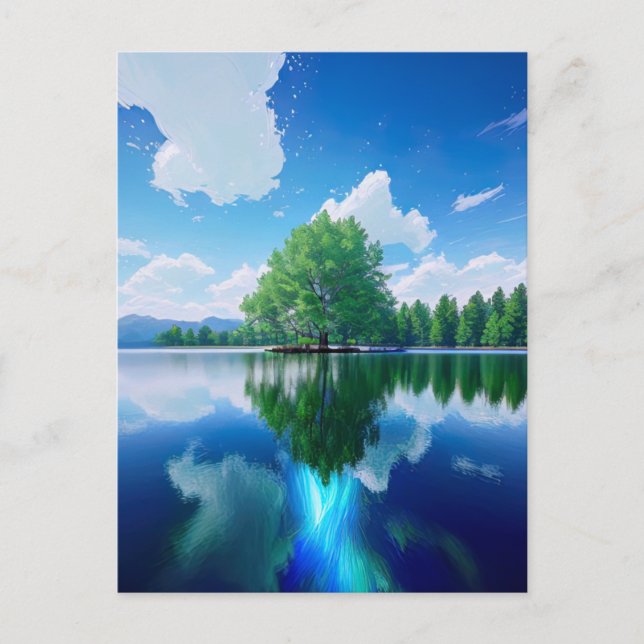 Carte Postale L'arbre vert sur la petite île (Devant)