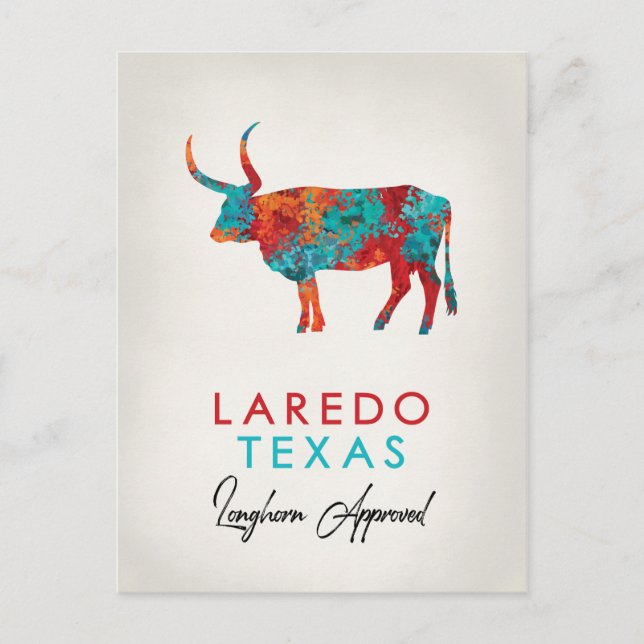 Carte Postale Laredo Texas Colorful Longhorn (Devant)