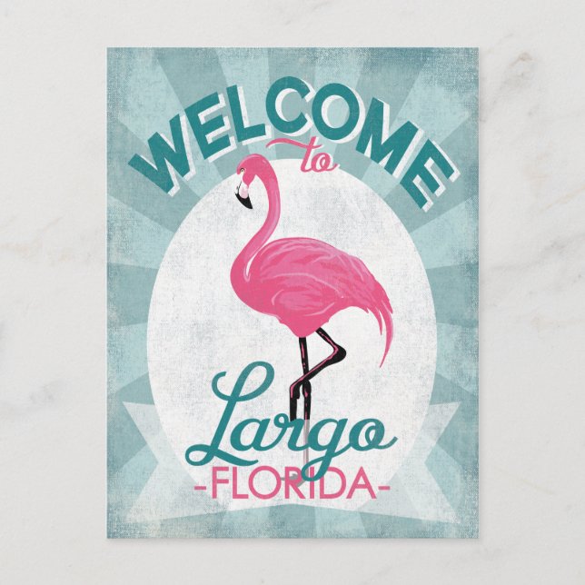 Carte Postale Largo Florida Flamant rose rose Retro (Devant)