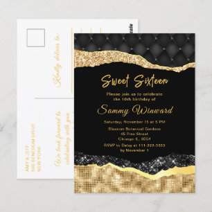 Carte Postale Larmes de Glam Noir et Or Sweet Sixteen