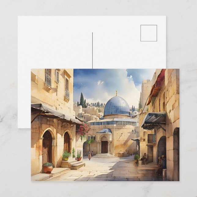 Carte Postale L'art de l'aquarelle Jérusalem Israël (Devant / Derrière)