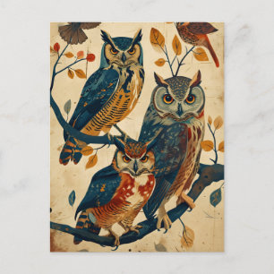 Carte Postale L'art du hibou vintage