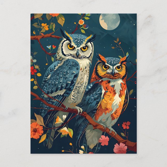 Carte Postale L'art du hibou vintage (Devant)