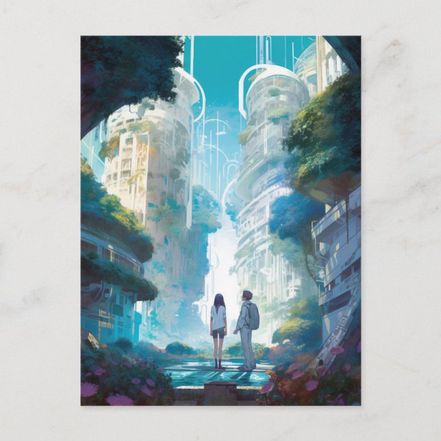 Carte Postale L'art futuriste de science-fiction de la ville (Devant)