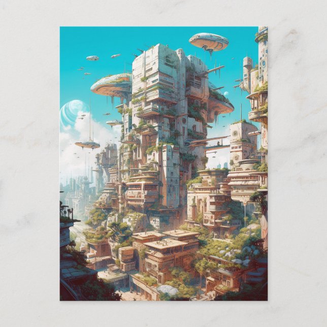 Carte Postale L'art futuriste de science-fiction de la ville (Devant)