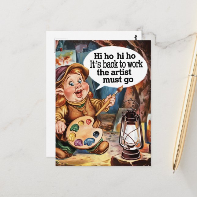 Carte Postale L'Artiste Nwarf Se Réchante Au Travail (Devant/Arrière en situation)