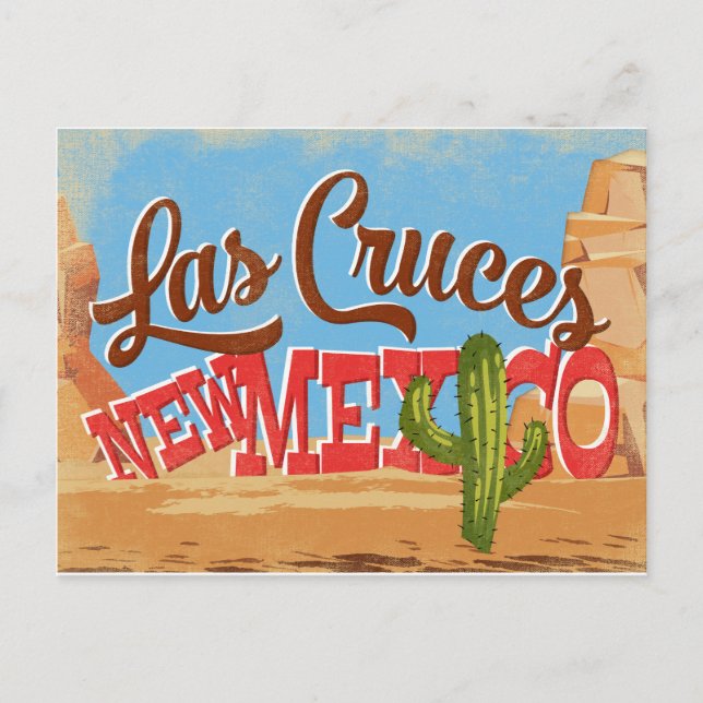 Carte Postale Las Cruces New Mexico Cartoon Desert Retro Travel (Devant)