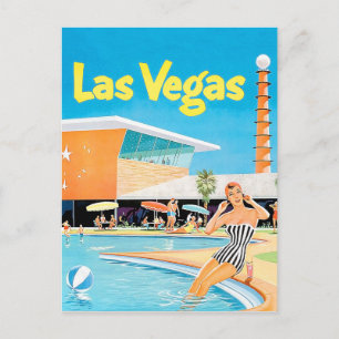 Carte Postale Las Vegas, femme au bord de la piscine, vintage, v