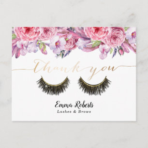 Carte Postale Lashes Artiste maquillage Élégant Merci floral