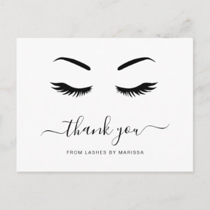 Carte Postale Lashes minimaliste noir blanc élégant Merci