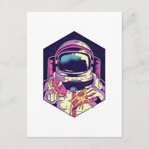 Carte Postale L'astronaute drôle PIZZA Geek graphique de l'espac