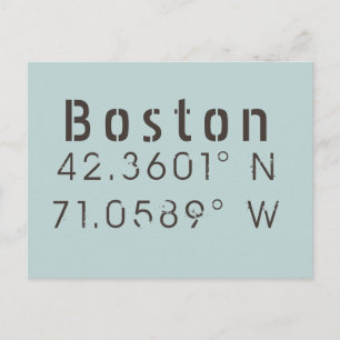 Carte Postale Latitude et Longitude Boston