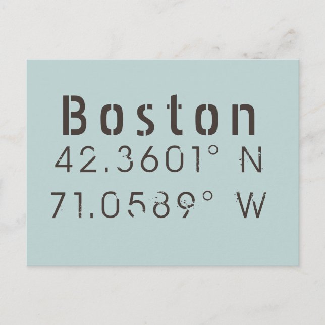 Carte Postale Latitude et Longitude Boston (Devant)