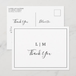 Carte Postale Lauren Noir et Blanc Monogramme Mariage élégant