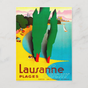 Carte Postale Lausanne, plage du lac Léman, Suisse