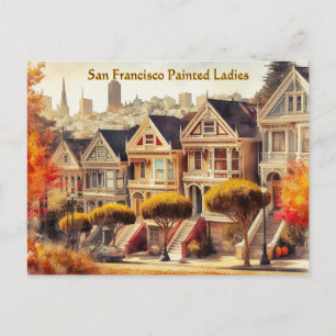 Carte Postale L'automne à San Francisco Maisons Victoriennes Car