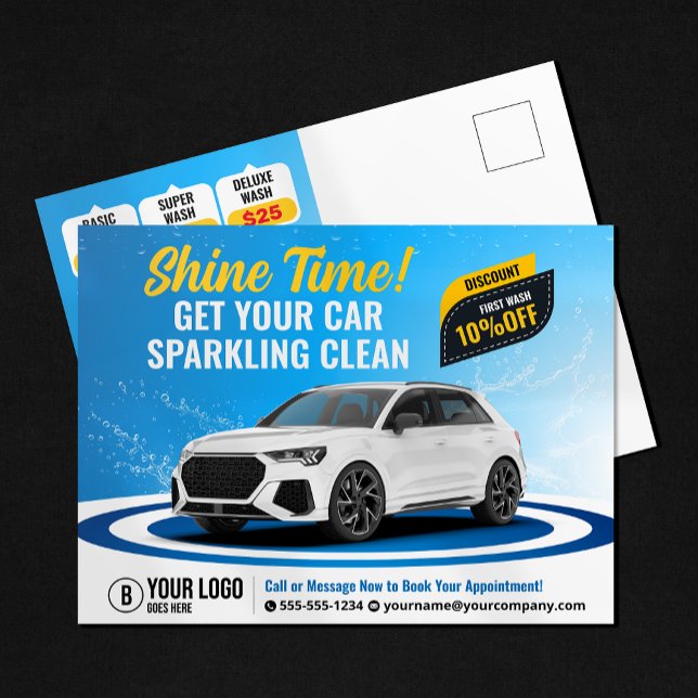 Carte Postale Lavage de voiture bleu Détail automatique Nettoyag (Créateur téléchargé)