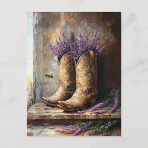 Carte Postale Lavande de bottes de cowboy et abeille de miel