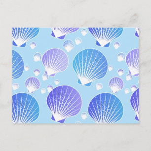 Carte Postale Lavande et coquillages bleus sur fond bleu pâle