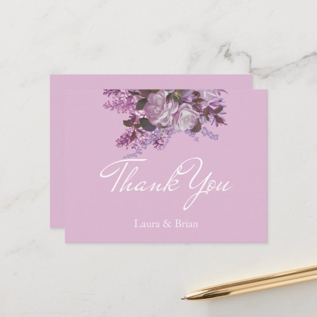 Carte Postale Lavande, Lilacs, Roses, Merci Mariage (Devant/Arrière en situation)