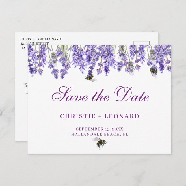 Carte Postale Lavander Simple Elegant Enregistrer la date (Devant / Derrière)