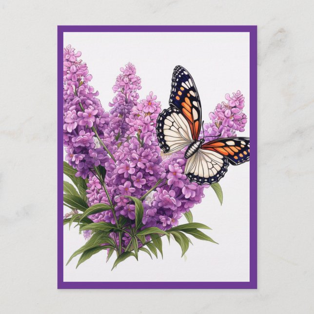 CARTE POSTALE LAVENDER FLOWERS WITH BUTTERFLY (Devant)