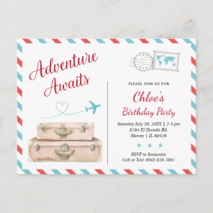 Carte Postale L'aventure Attend Fille Voyageuse Mondiale Anniver