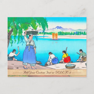 Carte Postale Laver à la banque - femmes faisant la lessive