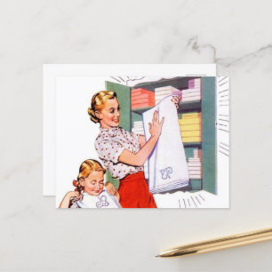 Carte Postale laverie vintage rétro mignonne 
