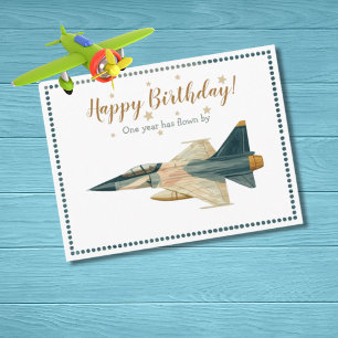 Carte Postale L'avion de chasse Time Flies garçon premier annive