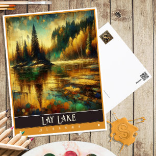 Carte Postale Lay Lake, Alabama Peinture Vintage