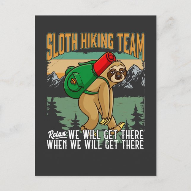 Carte Postale Lazy Sloth Randonnée Relax Mountains Camper Humour (Devant)